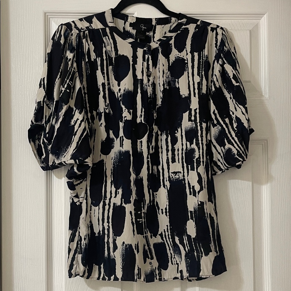 Aqua Black and Cream Patterned Blouse